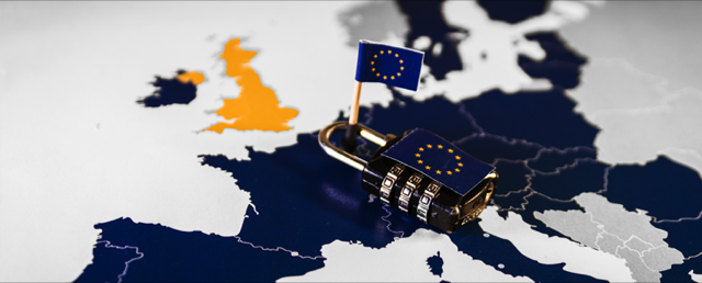 GDPR padlock with EU flag on map of Europe
