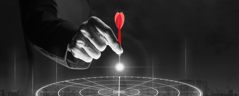 a red dart pinpointing on a digital globe