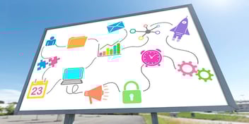 Omnichannel marketing infographic illustrating direct mail integration with digital channels including email, analytics, automation, and multichannel customer journeys