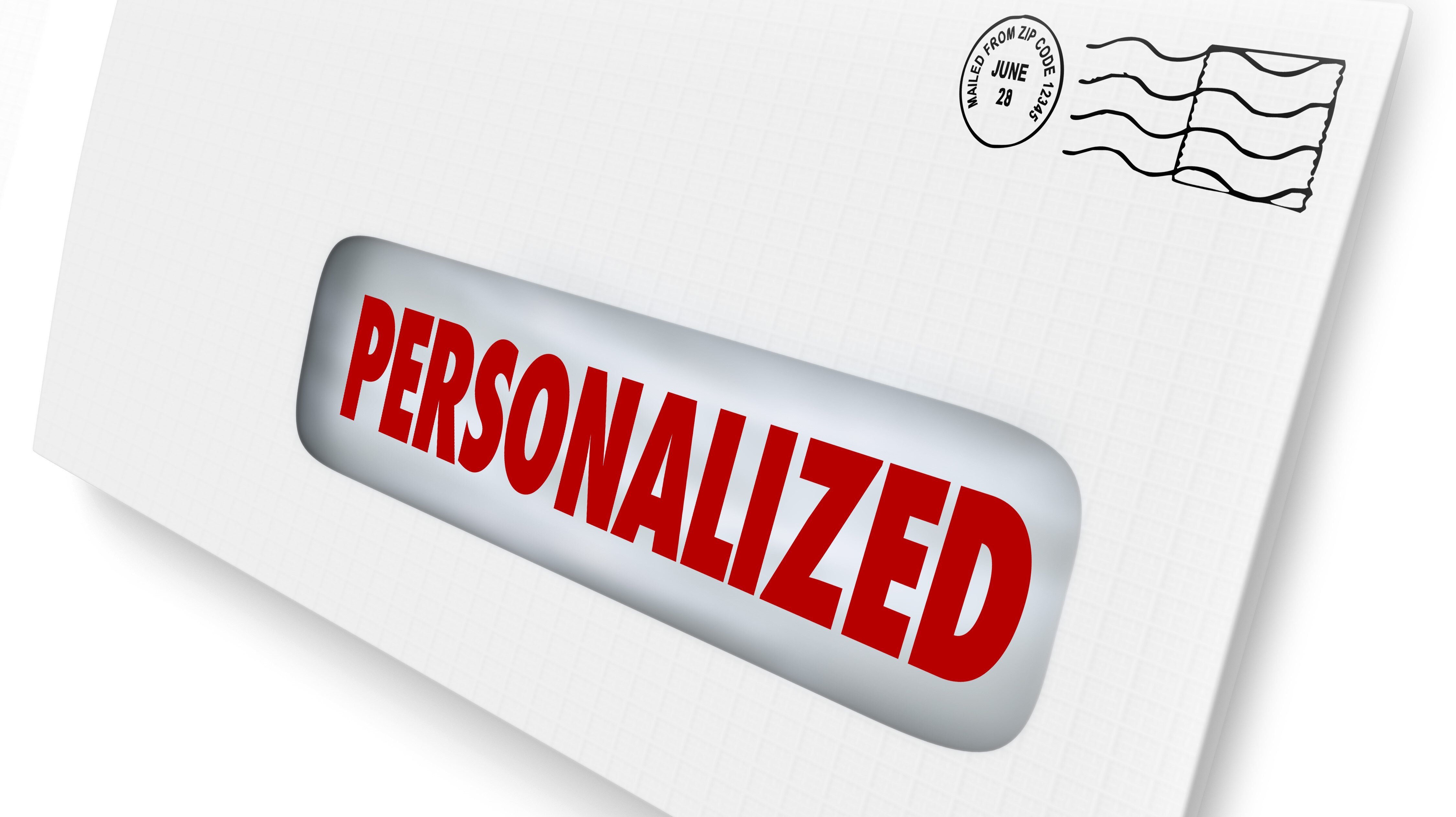 a piece of mail that says "Personalized" in the window