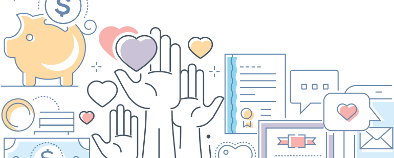 an illustrated graphic of marketing pieces