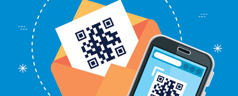 Illustration of scanning a QR code from a mail piece using a smartphone