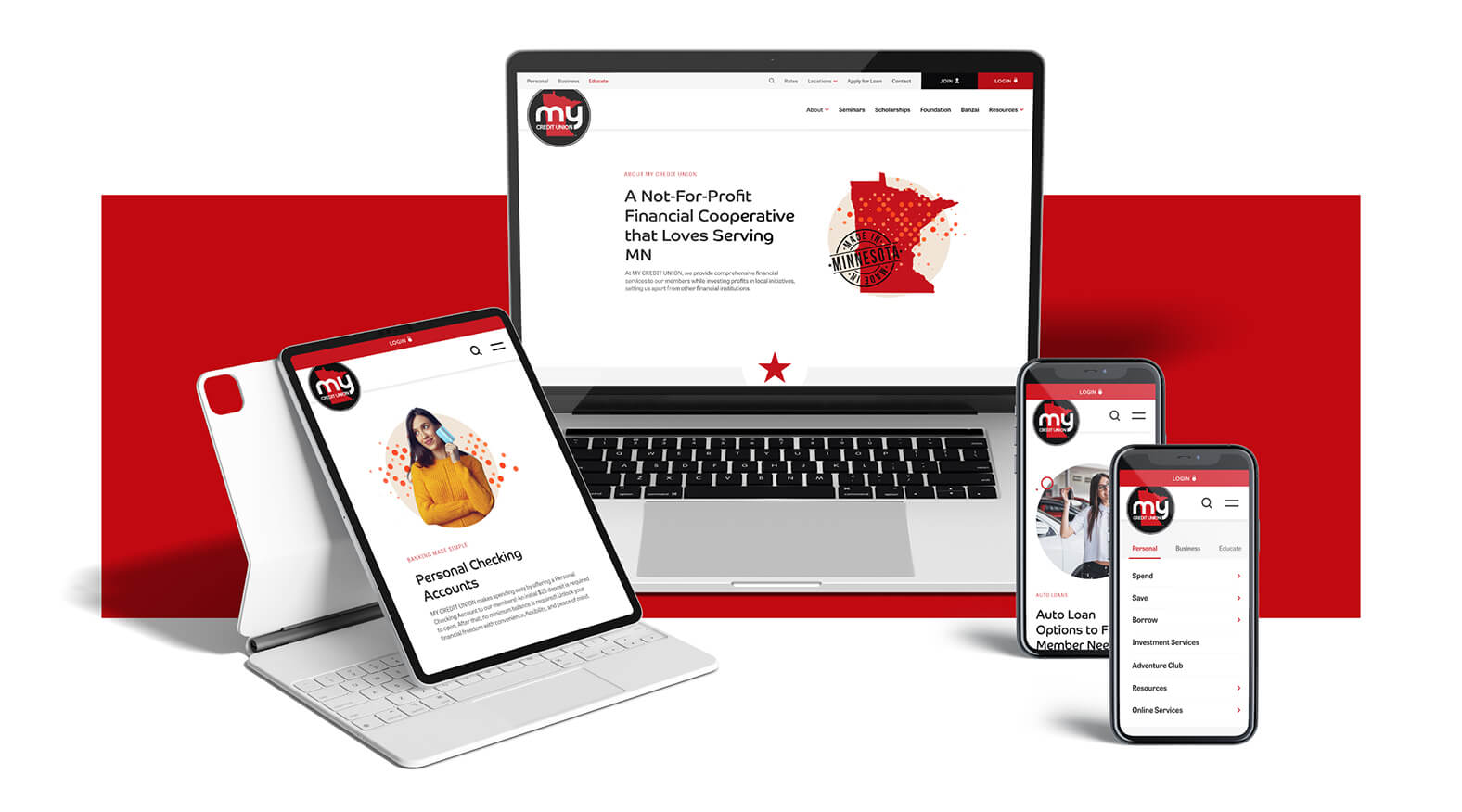 My Credit Union website design shown on desktop, tablet, and mobile devices