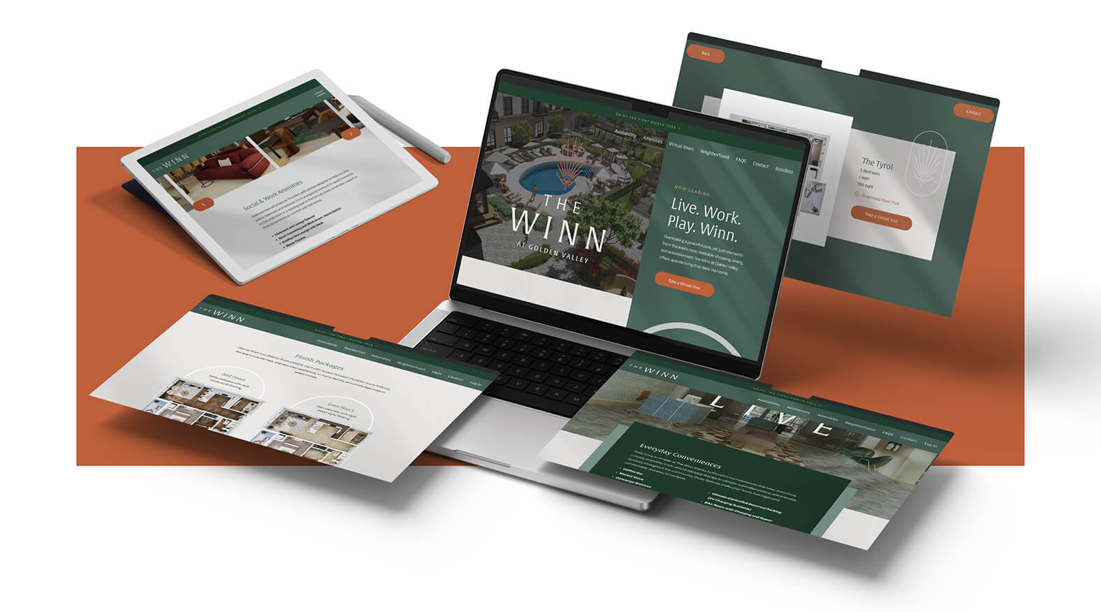 The Winn at Golden Valley apartment community website shown on desktop and tablet screens