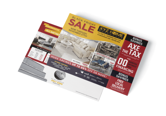 Black Friday furniture sale mailer with bold promotions