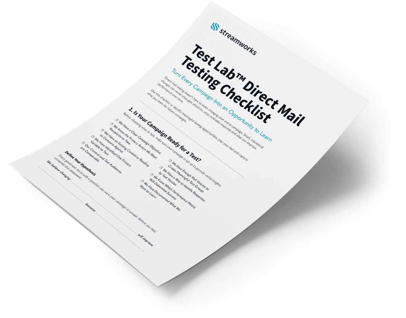 Streamworks Test Lab Direct Mail Testing Checklist guide.